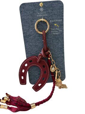 Atterri Western Horseshoe Bag Charm w/burgundy pebbled leather tassels